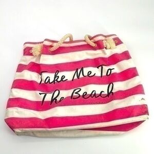 UEC Victoria’s Secret pink & off white canvas beach bag nylon lined